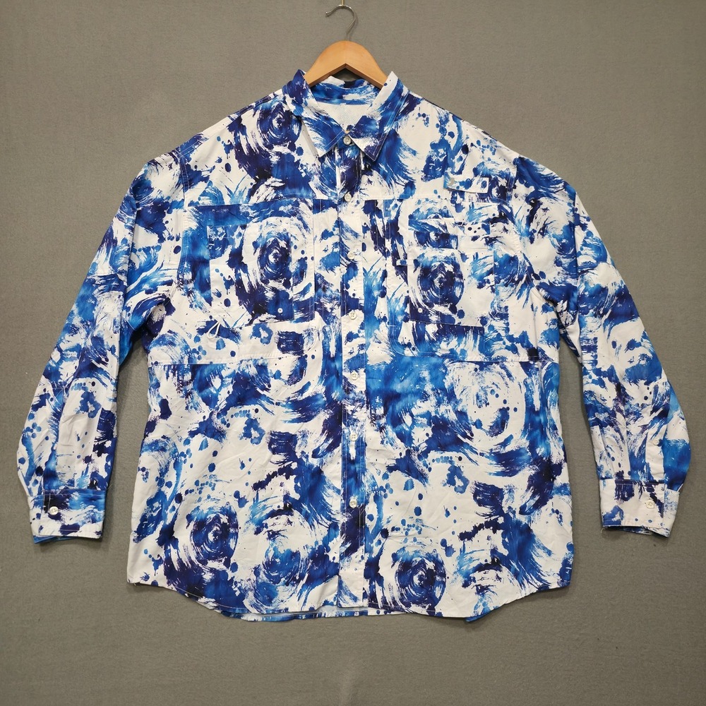 Reel Legends Men's‎ Blue Long Sleeve Button Up Vented Fishing Shirt Size 2XL